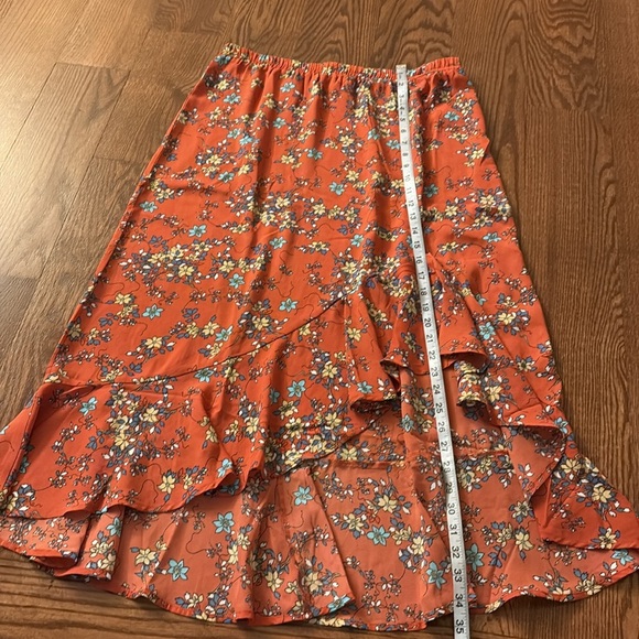 Max Studio floral high low ruffled midi skirt flowy flounce elastic waist large - Picture 7 of 12